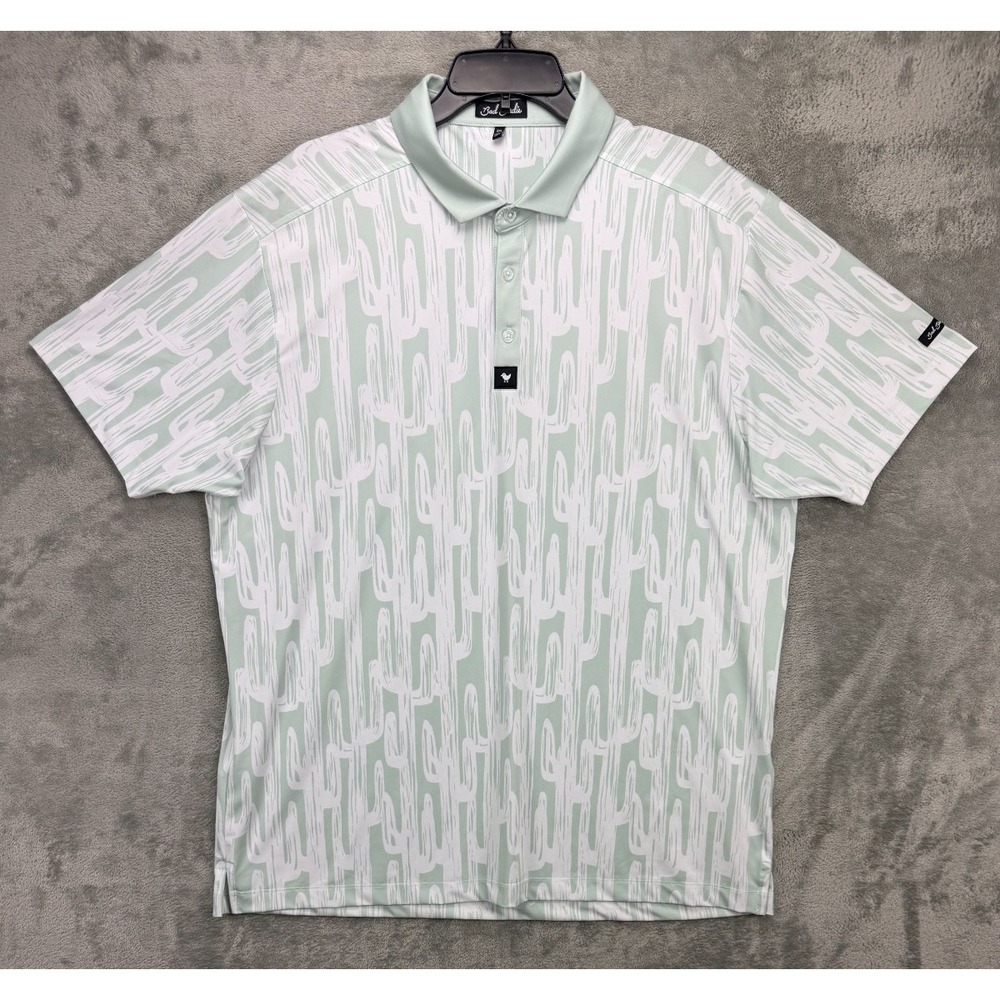 Bad Birdie Men's Polo Shirt 2XL Green White Desert Roads Saguaro Cactus Golf